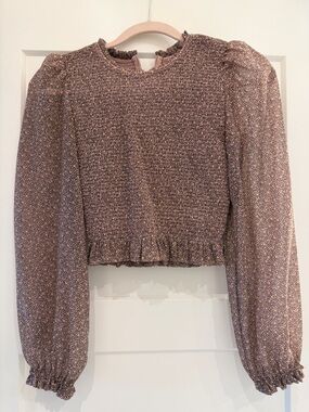 Wilfred Smocked Floral Blouse in Mauve and Cream